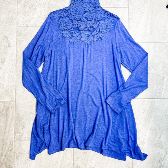 Soft Surroundings Blue Lace Mock Neck Long Sleeve Flowy Dress Medium - Picture 5 of 8